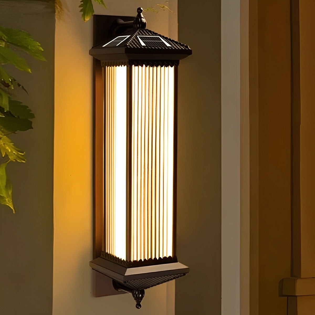 Solar-Powered Outdoor Lantern 23 in Cast Aluminum Coffee Brown Waterproof Garden Entrance Porch Pathway Veranda Exterior Facade Security Lig