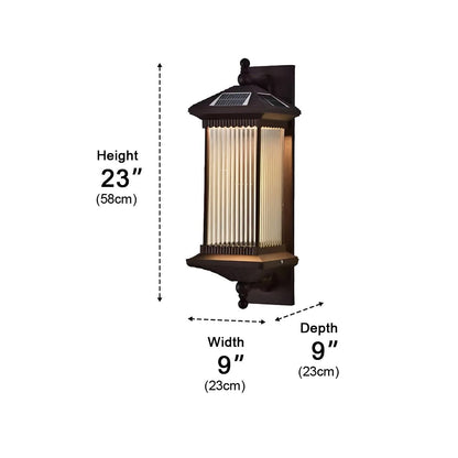 Solar-Powered Outdoor Lantern 23 in Cast Aluminum Coffee Brown Waterproof Garden Entrance Porch Pathway Veranda Exterior Facade Security Lig