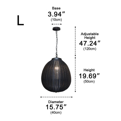 Woven Rattan Outdoor Hanging Lantern 16 in Black Waterproof Porch Light for Pergola Garden Patio Adjustable Cord E27 Socket
