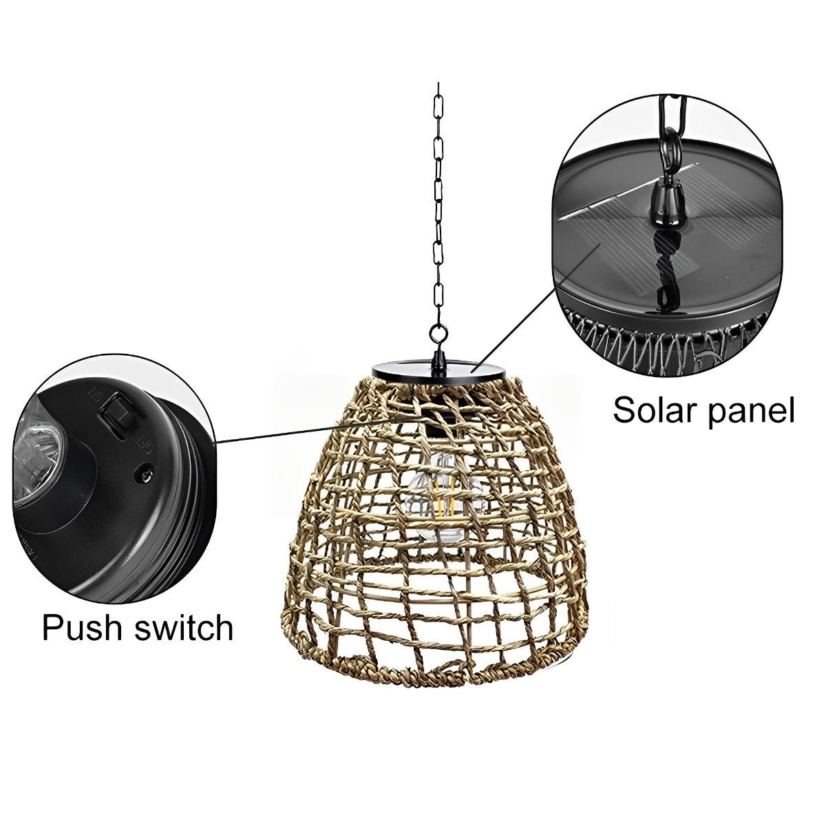 Solar Hanging Lantern for Patio Black Woven Weather-Resistant 9x7in Deck Fixture Cordless Eco LED Warm Glow Courtyard Walkway Outdoor Dining