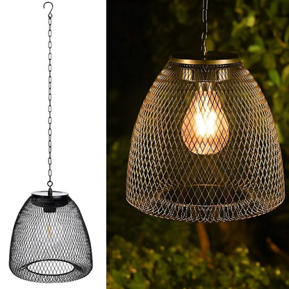 Solar Hanging Lantern for Patio Black Woven Weather-Resistant 9x7in Deck Fixture Cordless Eco LED Warm Glow Courtyard Walkway Outdoor Dining