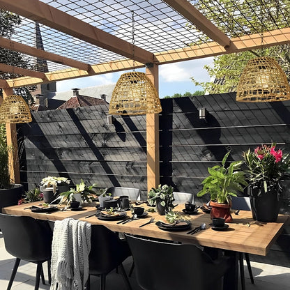 Solar Hanging Lantern for Patio Black Woven Weather-Resistant 9x7in Deck Fixture Cordless Eco LED Warm Glow Courtyard Walkway Outdoor Dining