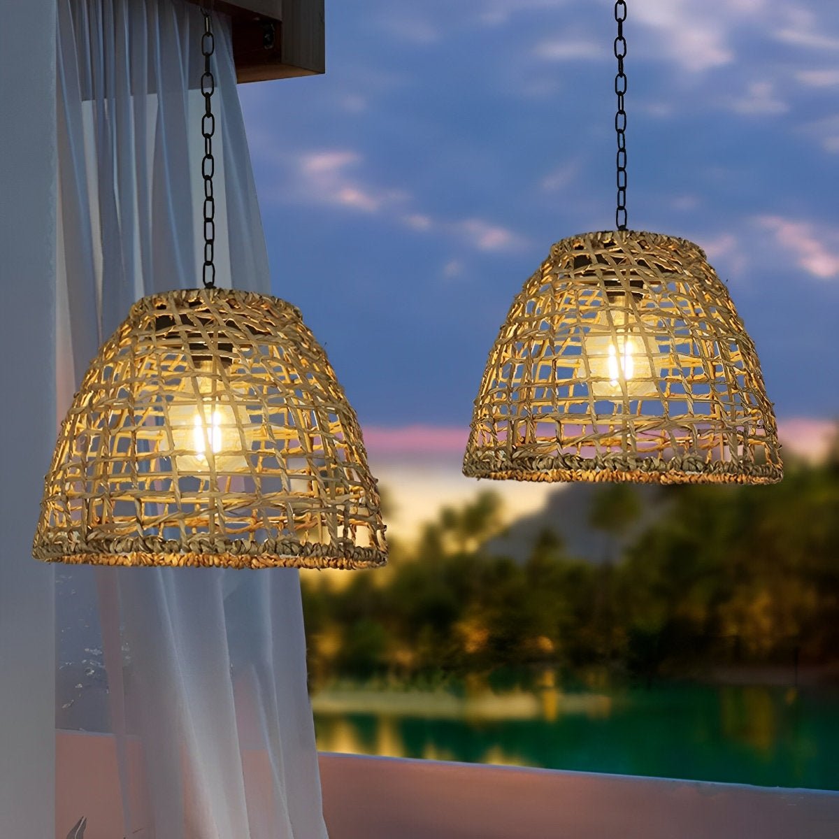Solar Hanging Lantern for Patio Black Woven Weather-Resistant 9x7in Deck Fixture Cordless Eco LED Warm Glow Courtyard Walkway Outdoor Dining