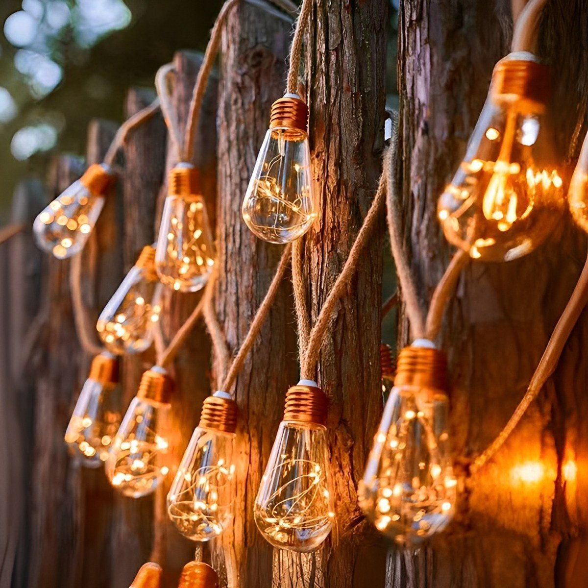 Outdoor Solar LED Edison Bulb Decorative Lights 33 ft Weatherproof Jute Cord for Patio Deck Yard Bistro Canopy Balcony Entertaining Ambient