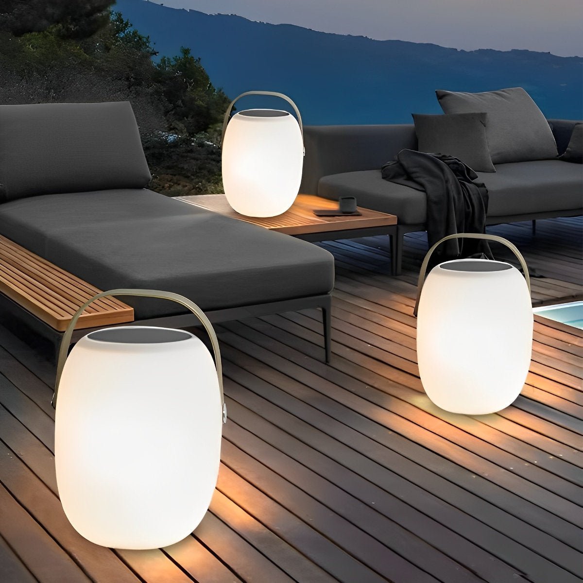 Linterna LED esférica recargable para terraza y patio con atenuador táctil – Diseño de esfera blanca de 7 pulgadas, alimentación solar + USB, resistente al agua para cenas al aire libre