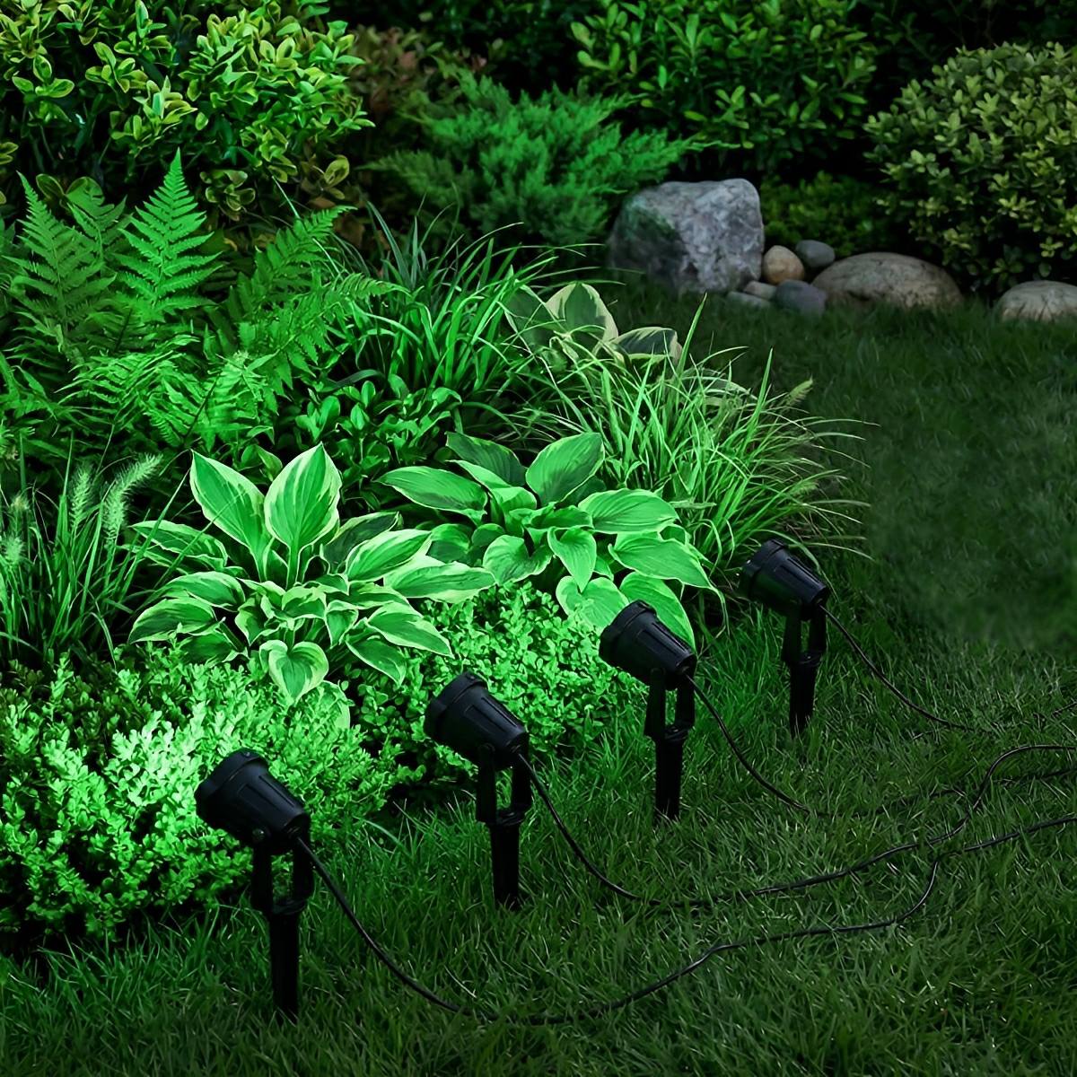 Solar-Powered Outdoor Spotlight Kit 8 ft Cable ABS Housing Adjustable Landscape Accent Light for Yard Pathway Tree Illumination