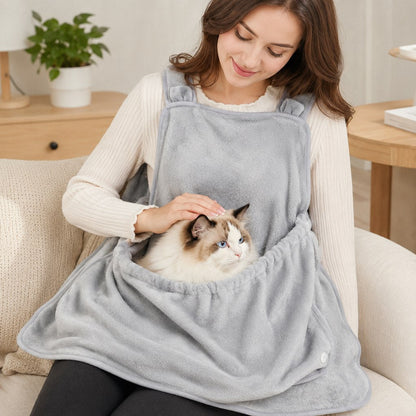 Ortekor Wearable Cat Cuddle Apron for Reading & Working at Home - Soft Plush Lap Pouch Helps Keep Cats Cozy and Fur Off Clothes