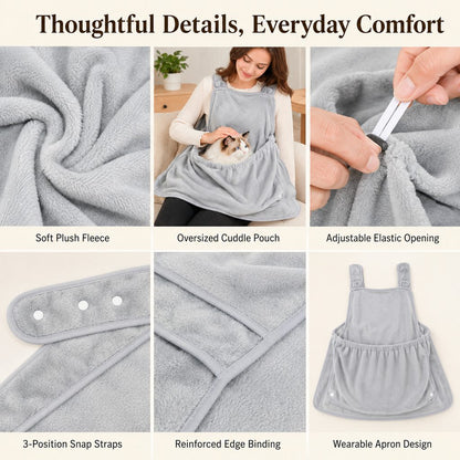 Ortekor Wearable Cat Cuddle Apron for Reading & Working at Home - Soft Plush Lap Pouch Helps Keep Cats Cozy and Fur Off Clothes