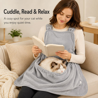 Ortekor Wearable Cat Cuddle Apron for Reading & Working at Home - Soft Plush Lap Pouch Helps Keep Cats Cozy and Fur Off Clothes