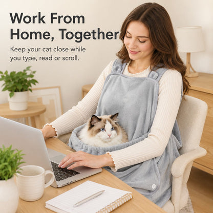 Ortekor Wearable Cat Cuddle Apron for Reading & Working at Home - Soft Plush Lap Pouch Helps Keep Cats Cozy and Fur Off Clothes