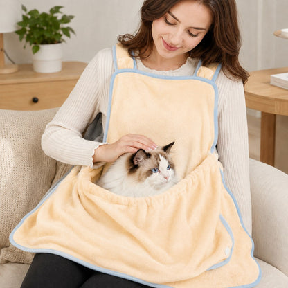 Ortekor Wearable Cat Cuddle Apron for Reading & Working at Home - Soft Plush Lap Pouch Helps Keep Cats Cozy and Fur Off Clothes