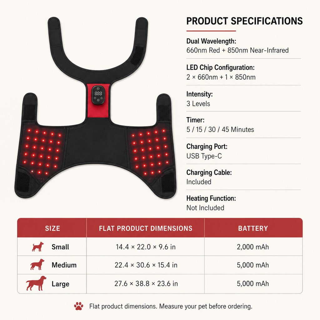 Ortekor Wearable Red & Near-Infrared Hip Wrap for Dogs - Hands-Free At-Home Hip-Area Light Care