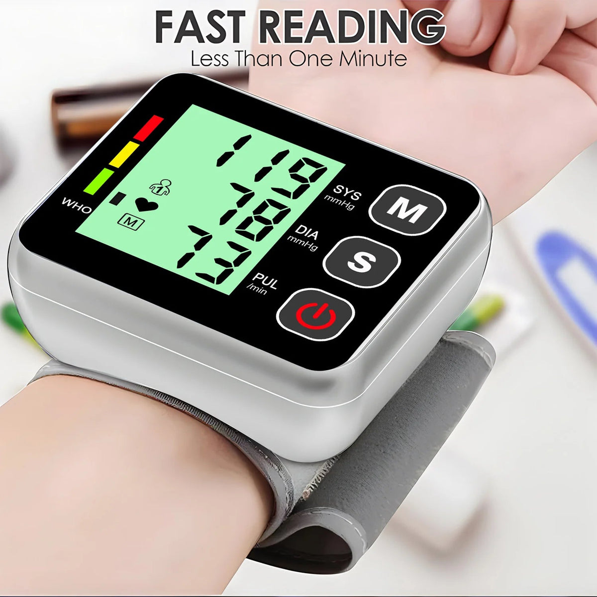 Monitor de presión arterial de muñeca con inflado automático del brazalete | Lecturas precisas para el control de la salud en el hogar