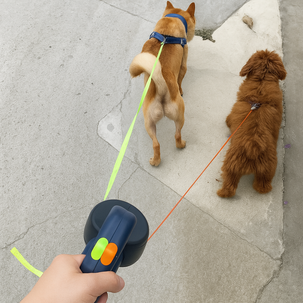 Wearclo | Correa retráctil doble para perros con giro de 360° para paseos sin enredos