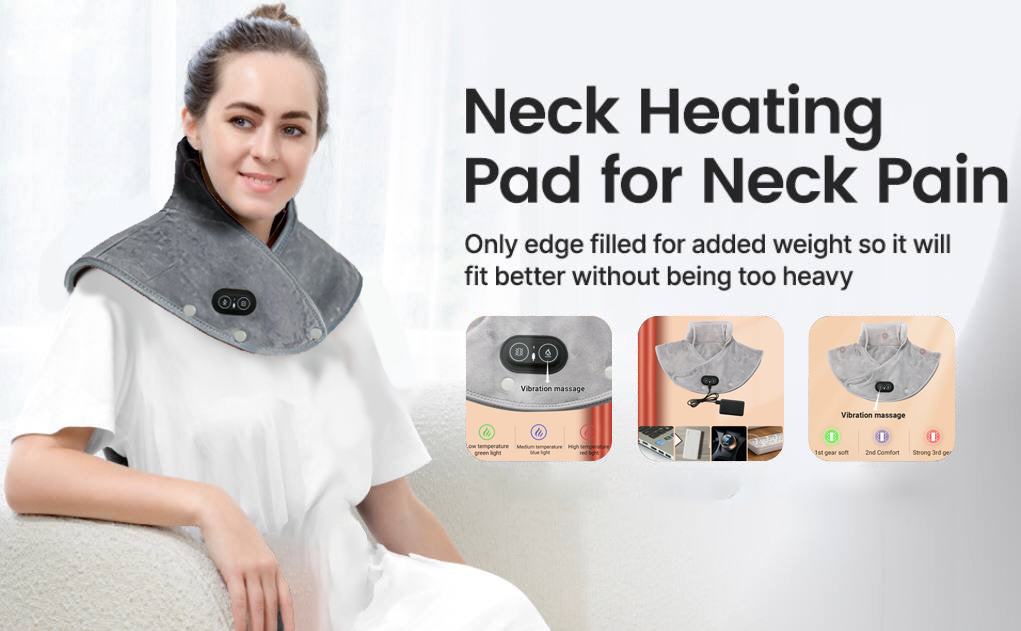 ComfortEase | Almohadilla térmica eléctrica para cuello y hombros con vibración | Diseño ergonómico para el alivio del dolor