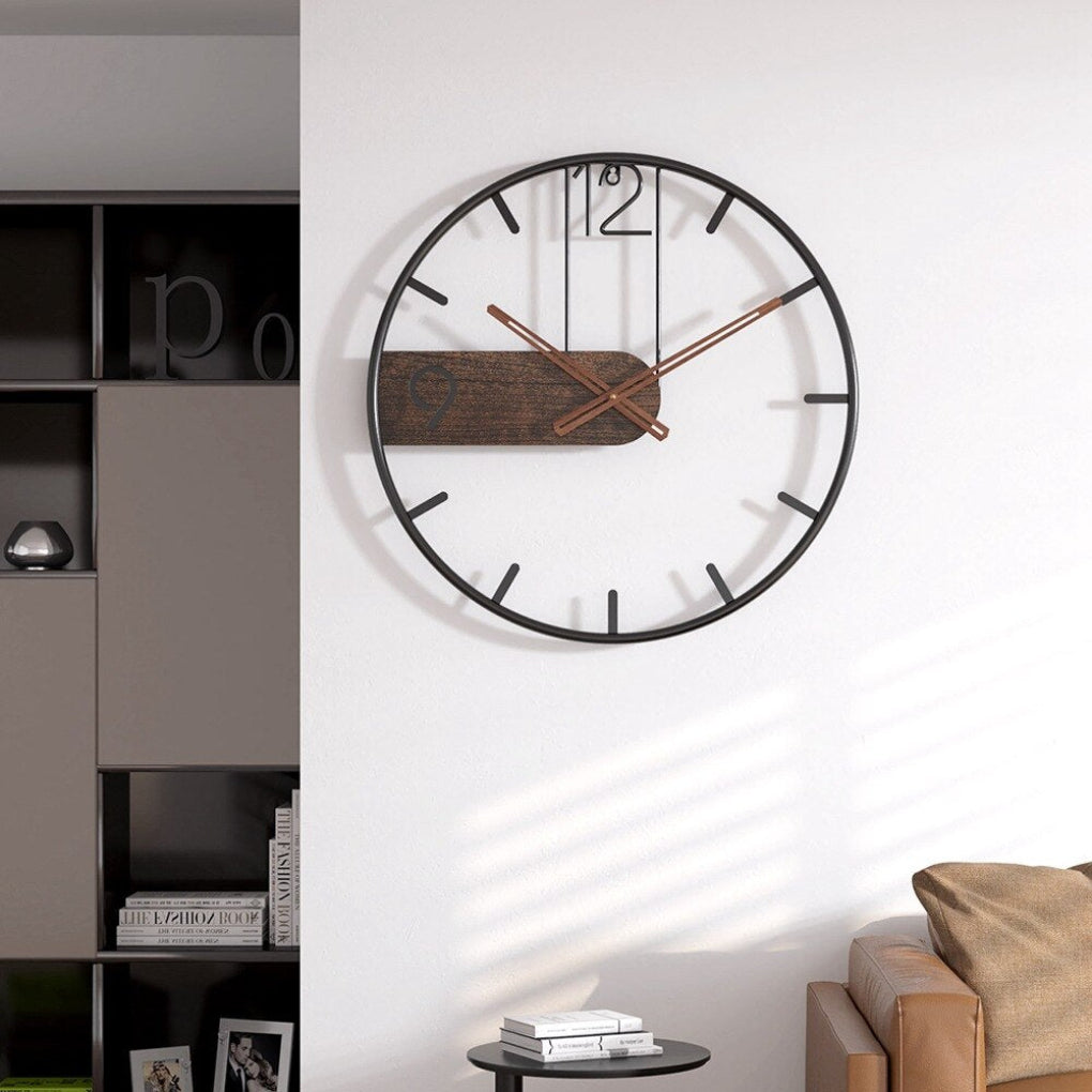 Reloj de pared redondo moderno con detalles en madera y mecanismo de cuarzo silencioso | Elegante pieza de relojería para la decoración del hogar