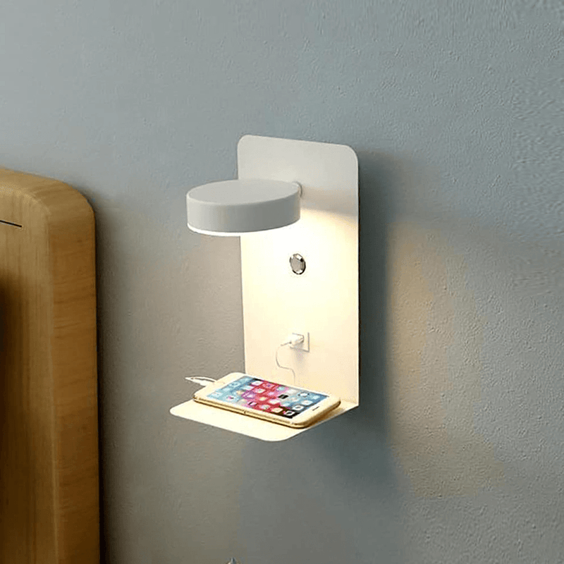 Wearclo | Adjustable Wall Lamp with Charging Shelf & Eco-Friendly LED | Stylish Lighting Solution for Convenience