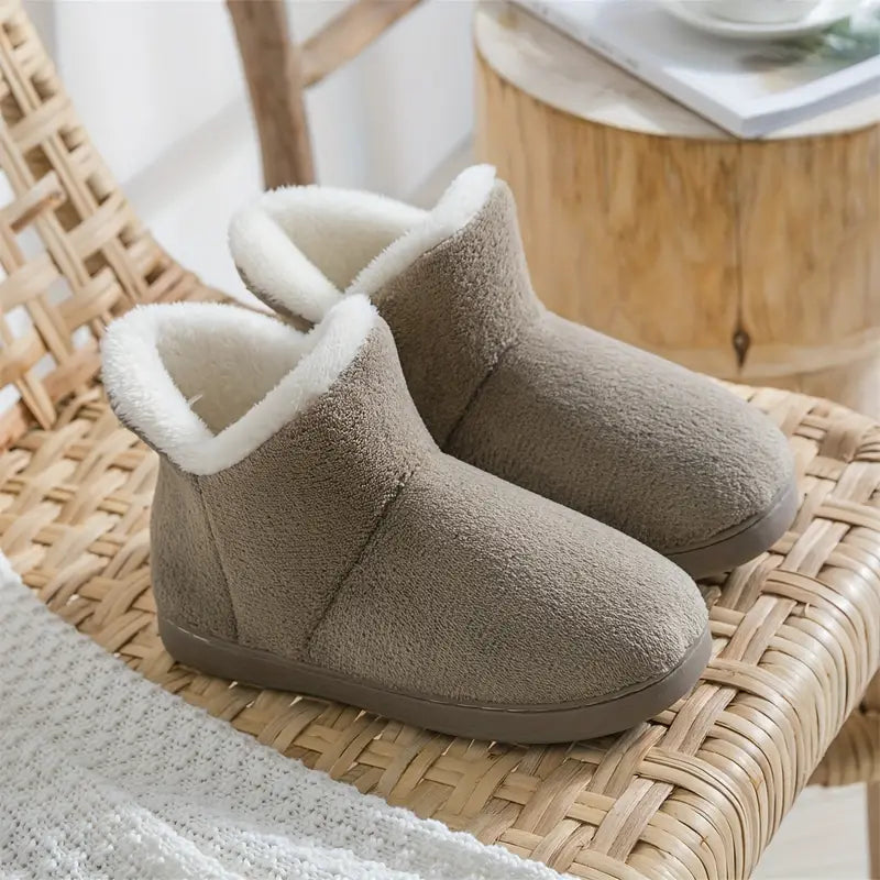 Women's Fleece-Lined Indoor Ankle Boot Slippers with Non-Slip Sole for Cold Weather