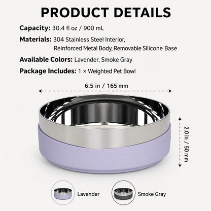 Ortekor Weighted Non-Slip Stainless Steel Dog & Cat Bowl for Tile & Hardwood Floors - Helps Reduce Sliding & Mealtime Mess