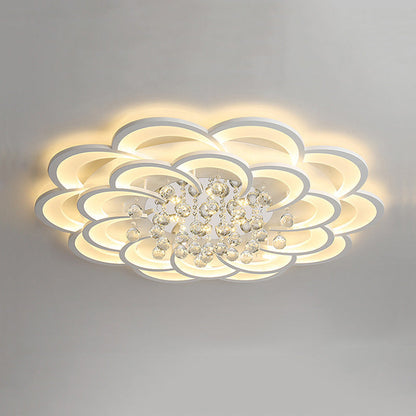 Dimmable LED Flush Mount Light with Crystal Accents 21-Inch Round for Bedroom Living Room Dining Room Contemporary Home Lighting Fixture
