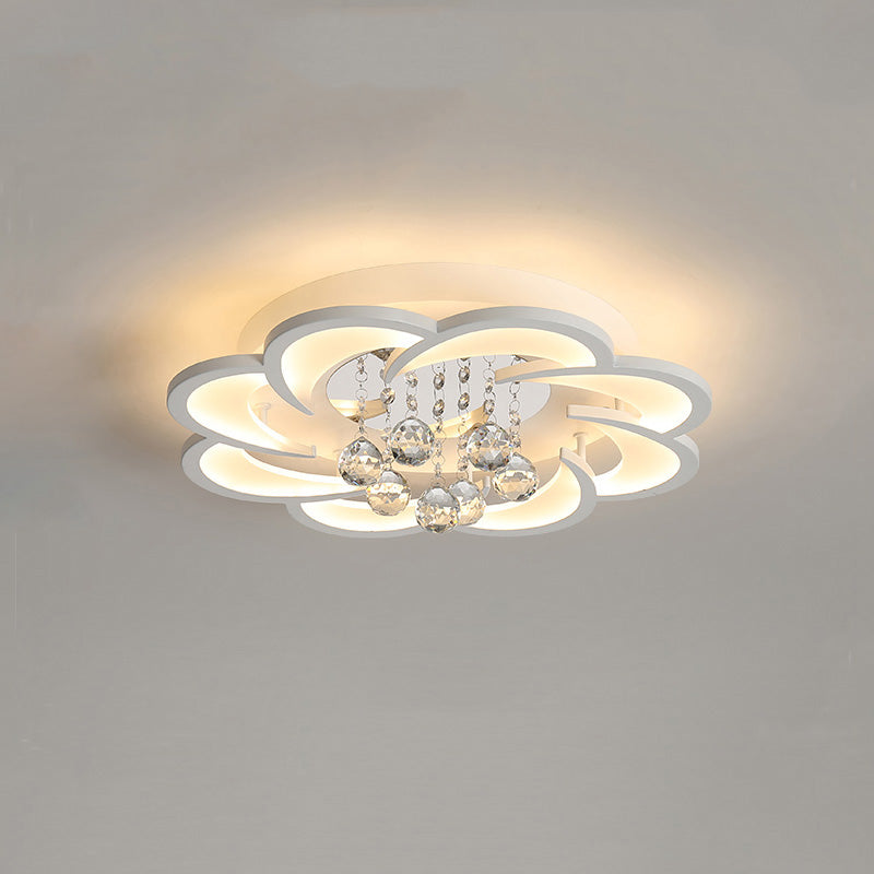 Dimmable LED Flush Mount Light with Crystal Accents 21-Inch Round for Bedroom Living Room Dining Room Contemporary Home Lighting Fixture