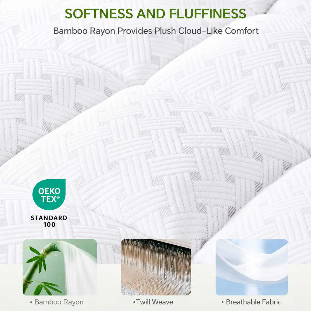 Comfort Cloud | Sobrecolchón de bambú con cubierta tipo almohada de 3 pulgadas | Diseño transpirable para la máxima comodidad al dormir