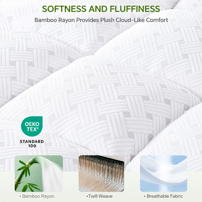 Comfort Cloud | Sobrecolchón de bambú con cubierta tipo almohada de 3 pulgadas | Diseño transpirable para la máxima comodidad al dormir