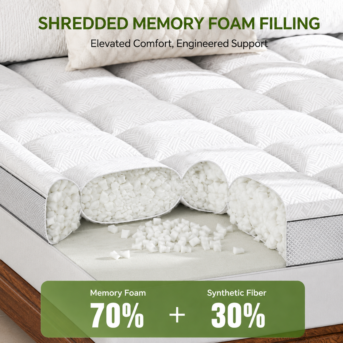 Comfort Cloud | Sobrecolchón de bambú con cubierta tipo almohada de 3 pulgadas | Diseño transpirable para la máxima comodidad al dormir