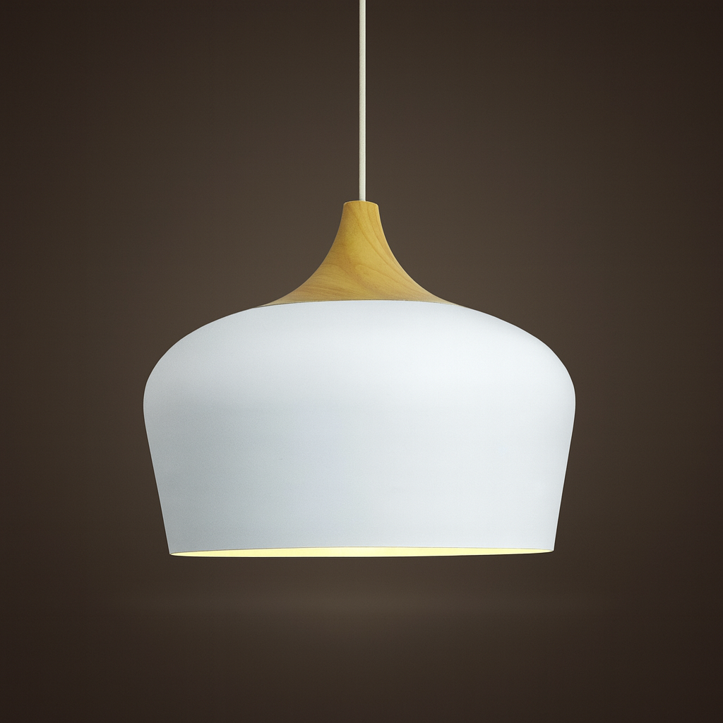 Wood & Metal Dome Shade Hanging Light 14 in Pastel Finish for Kitchen Island Dining Room Nursery Workspace E27 Socket Adjustable Height Cord