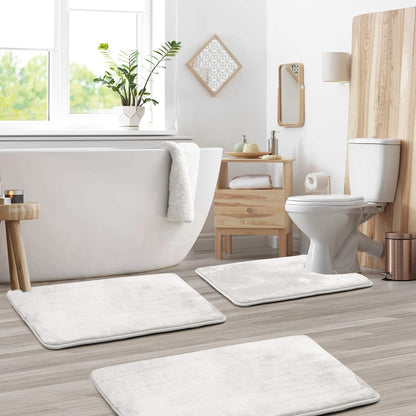 Plush Cushioned Bathroom Rug Set Gray Non-Slip 3-Piece Floor Protection for Shower Toilet Sink Areas Quick-Dry Water-Absorbing Home Decor