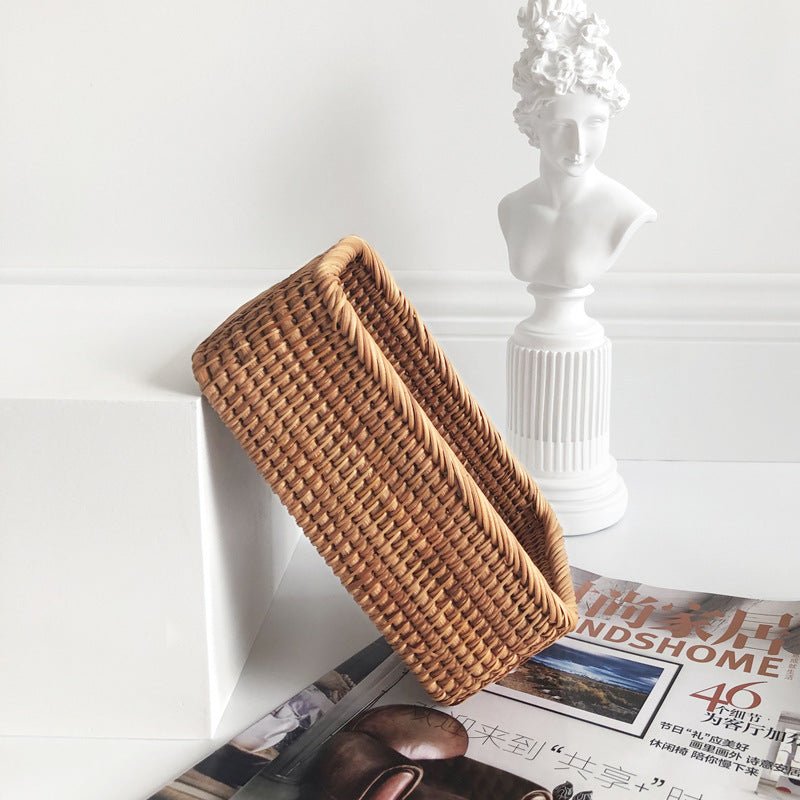 Handwoven Rattan Organizer Tray Natural Basket for Shelves Countertops Drawers Kitchen Bathroom Bedroom Storage Solution Brown Wicker Bin fo
