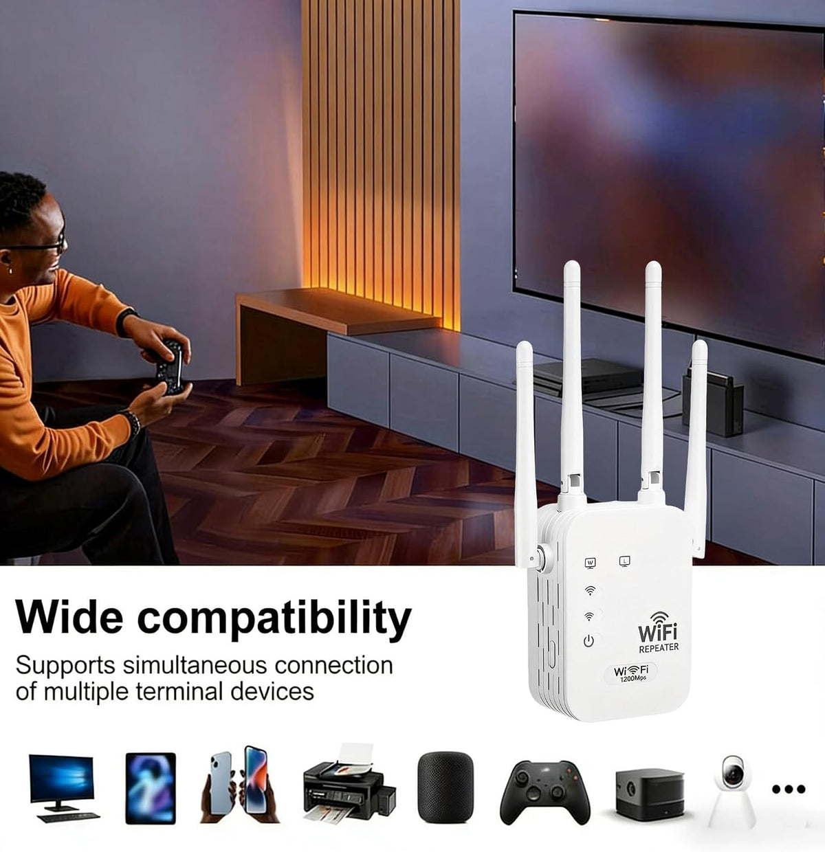 Dual-Band Outdoor WiFi Range Extender Weatherproof 1200Mbps Wireless Signal Booster for Backyard Patio Garage Shed RV