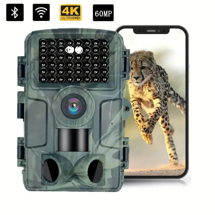 60MP Trail Camera with 4K Video Recording, Night Vision & Smartphone App – Waterproof Wildlife Monitoring System for Hunting, Property
