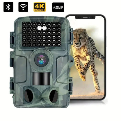 60MP Trail Camera with 4K Video Recording, Night Vision & Smartphone App – Waterproof Wildlife Monitoring System for Hunting, Property