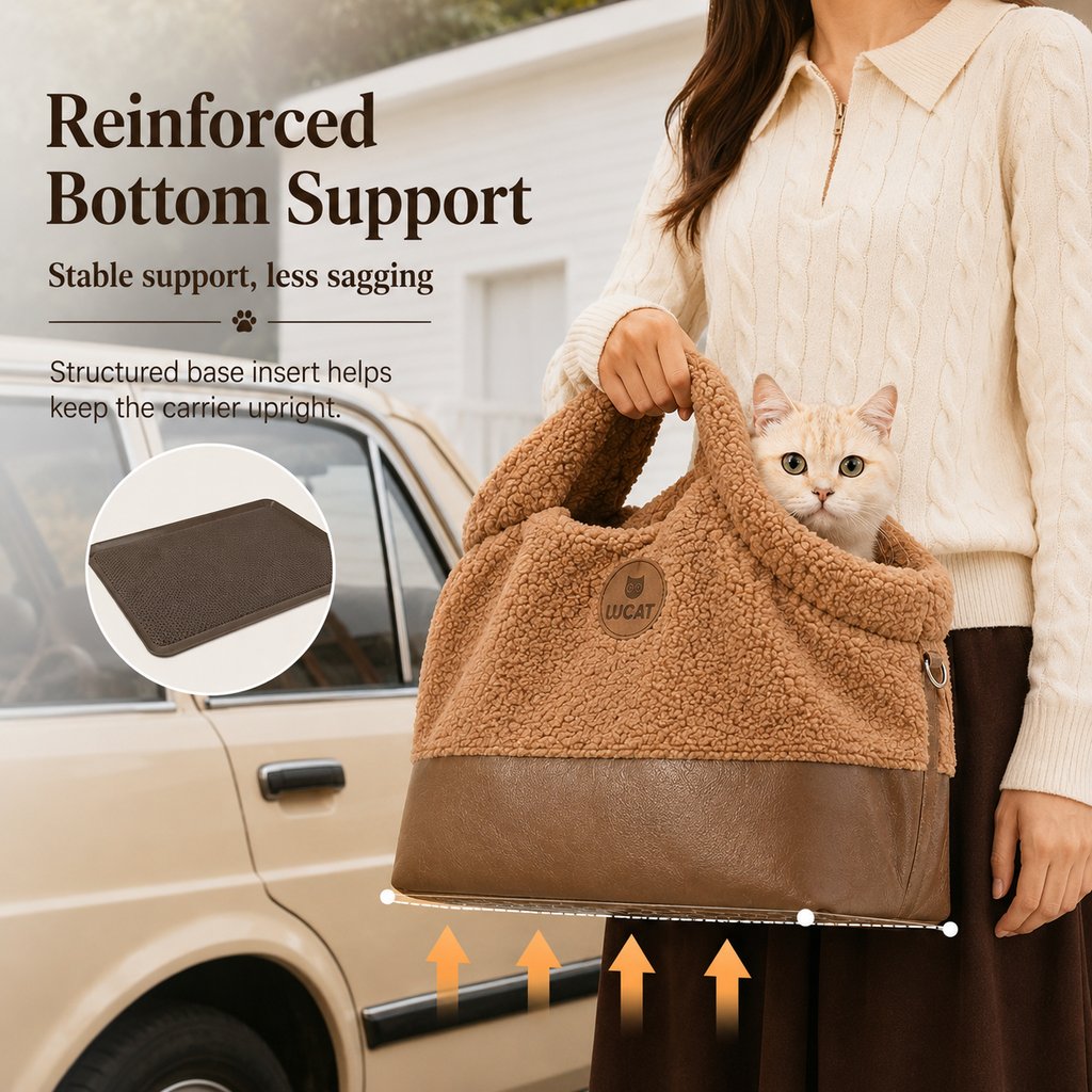 Ortekor Winter Sherpa Pet Carrier Bag for Walks & Vet Visits - Stable Bottom, Secure Handheld Shoulder Tote for Cats & Small Pets