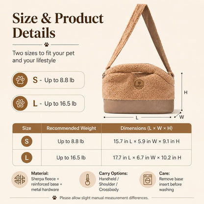 Ortekor Winter Sherpa Pet Carrier Bag for Walks & Vet Visits - Stable Bottom, Secure Handheld Shoulder Tote for Cats & Small Pets