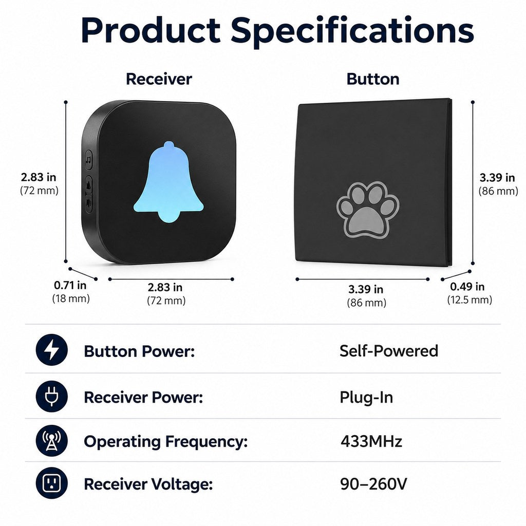 Ortekor Wireless Dog Doorbell for Potty Training - Self-Powered Paw Button & Plug-In Chime to Help Dogs Ask to Go Outside