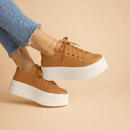 Thick Sole Lace-Up Athletic Shoes for Women – Height Boosting Fashion Sneakers for Everyday Wear