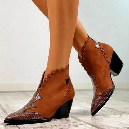 Western-Inspired Ankle Boots with Lace-Up Front & Pointed Toe for Women – Cushioned Insole, Non-Slip Sole, Casual & Dressy Wear