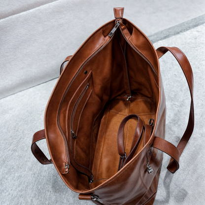 Bolso tote de cuero vintage | Bolso grande con cremallera y correa ajustable | Elegante accesorio de uso diario para todos tus esenciales