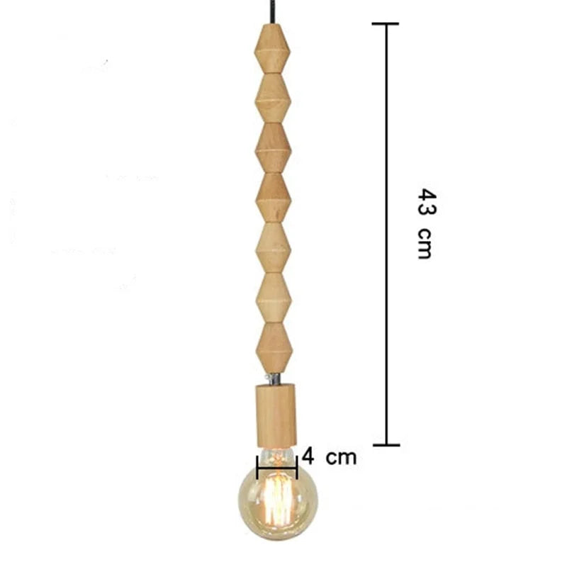 Hanging Ceiling Fixture with Natural Wood Bead Detail 48 inch Drop Modern Japandi Suspension Lamp for Dining Room Living Area Overhead Light