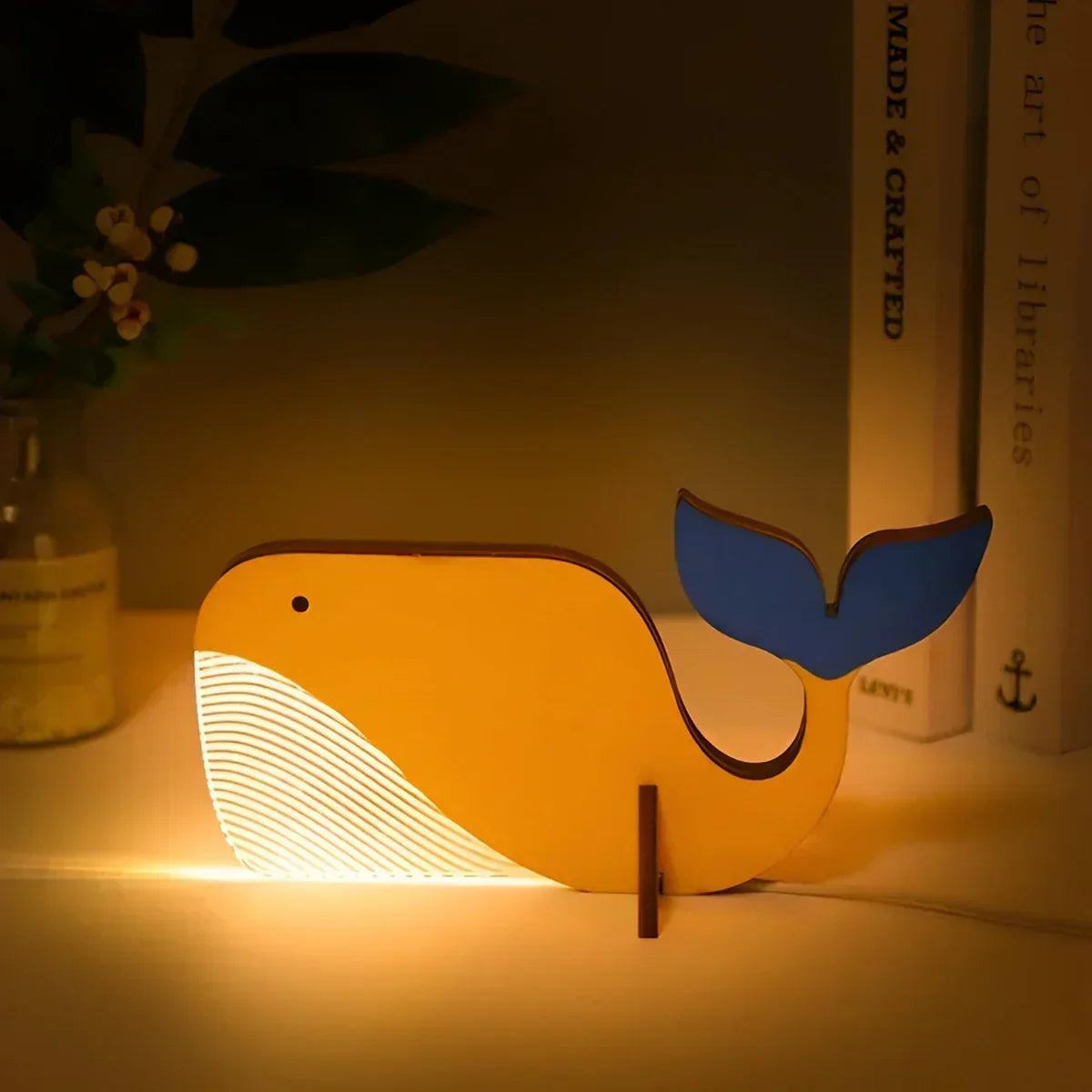 Illuminated Animal Night Light for Kids Room Soft LED Table Lamp Wood Base Acrylic USB Powered Touch Control Pelican Whale Toucan Constellat