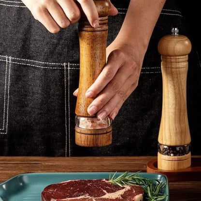 Manual Salt and Pepper Mill Set Adjustable Coarseness Clear Window Natural Wood Finish Handcrank Spice Grinder for Kitchen Dining Table