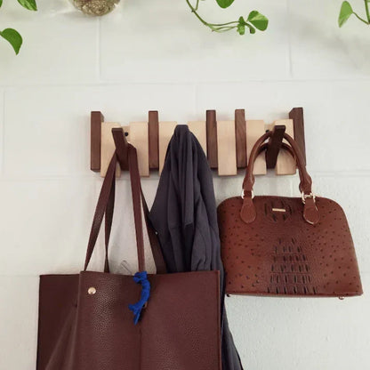 Wall-Mounted Entryway Hook Rack with Musical Keyboard Design in Real Wood Finish – 4, 6, or 8 Hooks for Coats, Hats, Scarves, Bags – Compact