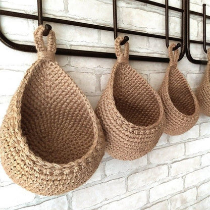 Handwoven Hemp Rope Wall-Mount Organizer for Kitchen Produce & Pantry Items | Natural Fiber Space-Saving Caddy | Farmhouse Décor