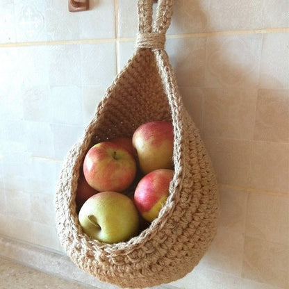 Handwoven Hemp Rope Wall-Mount Organizer for Kitchen Produce & Pantry Items | Natural Fiber Space-Saving Caddy | Farmhouse Décor