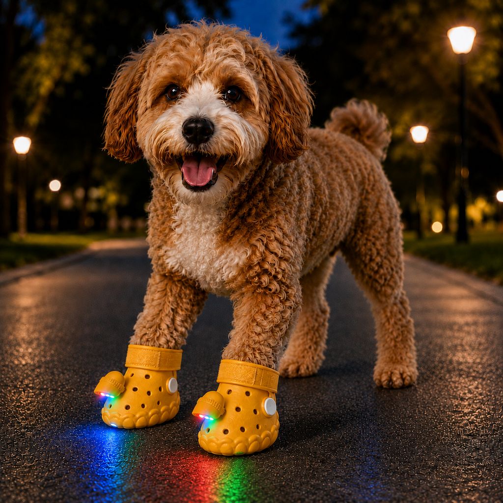 Ortekor Step-Activated RGB Light-Up Dog Boots for Night Walks – Low-Light Visibility & Lightweight EVA Paw Coverage