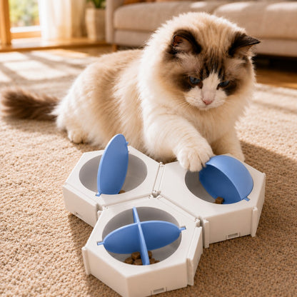 Ortekor Modular Cat Puzzle Feeder Toy for Indoor Treat Time - Hexagon Slow Feeder Enrichment Game to Keep Bored Cats Busy