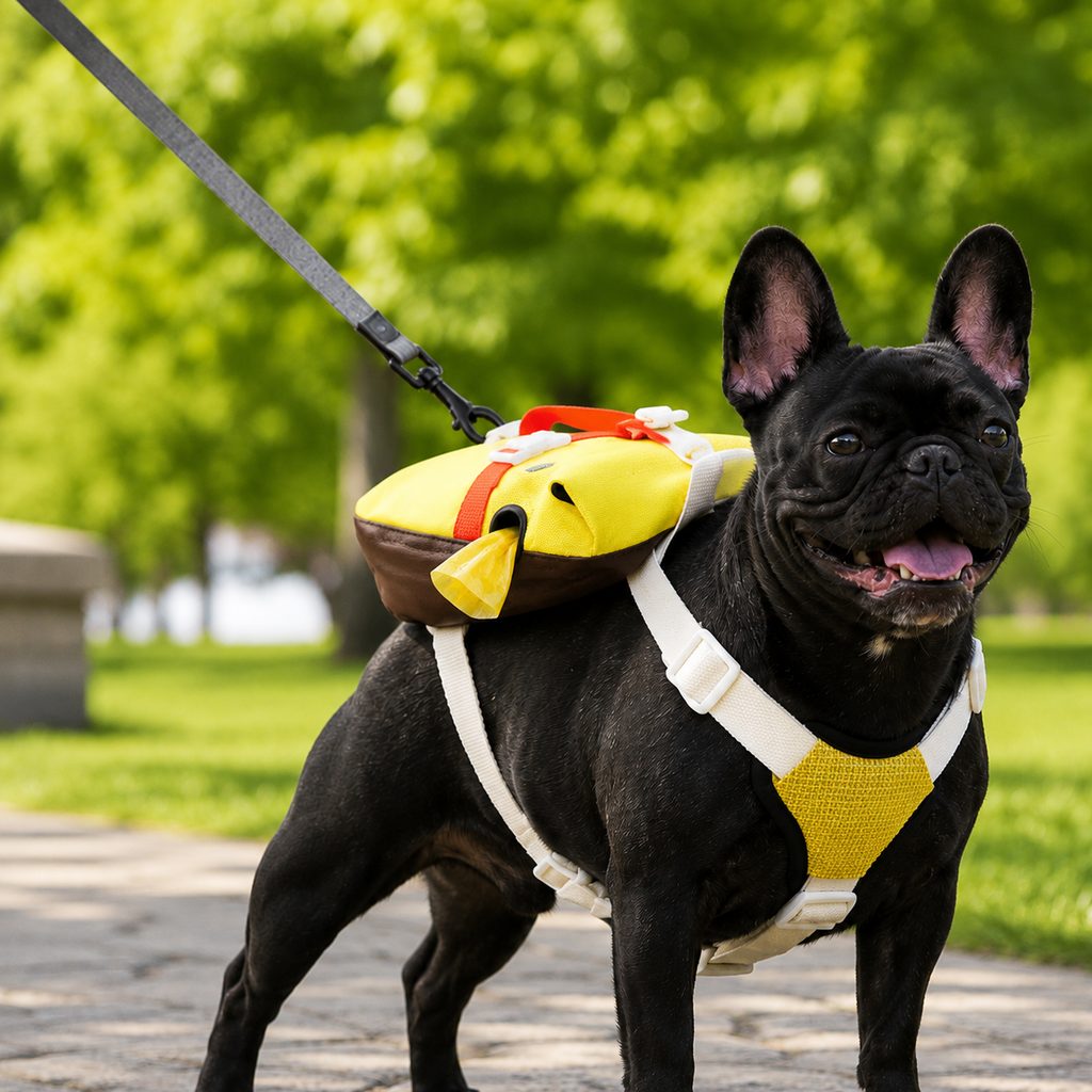 Ortekor Frenchie Adventure Backpack Harness for Daily Walks - Carry Poop Bags, Treats & Keys Without Neck Pulling