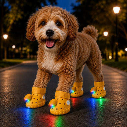 Ortekor Step-Activated RGB Light-Up Dog Boots for Night Walks – Low-Light Visibility & Lightweight EVA Paw Coverage
